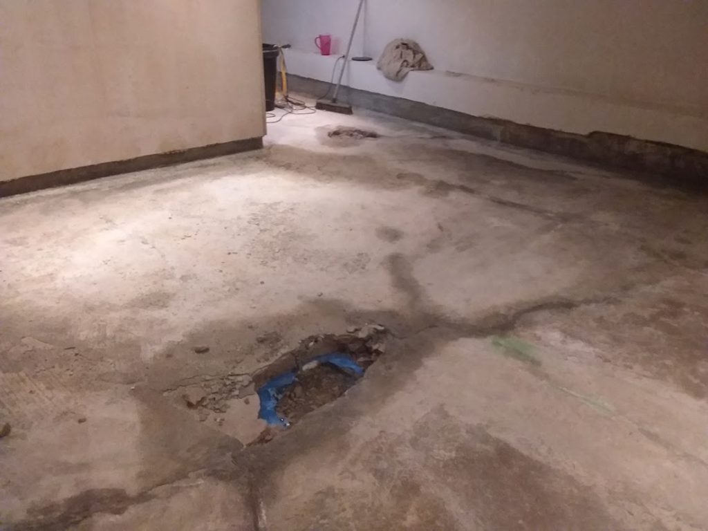 Crack in a basement floor